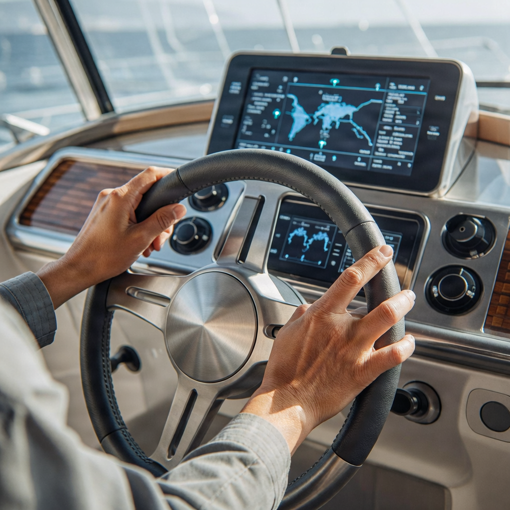 Close-up of boat handling or marine equipment.